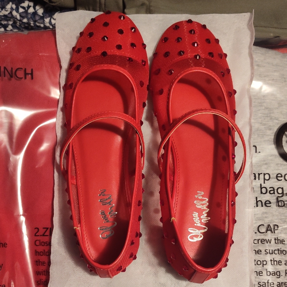 Olivia Miller Red Studded Ballet Flats